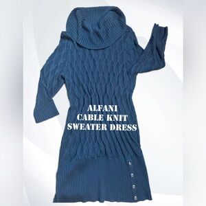 Alfani Dark Gray Cable Knit Sweater Dress 3/4 Sleeves